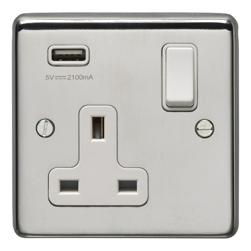 Eurolite Stainless Steel 1 Gang USB Socket - Polished Stainless Steel ...